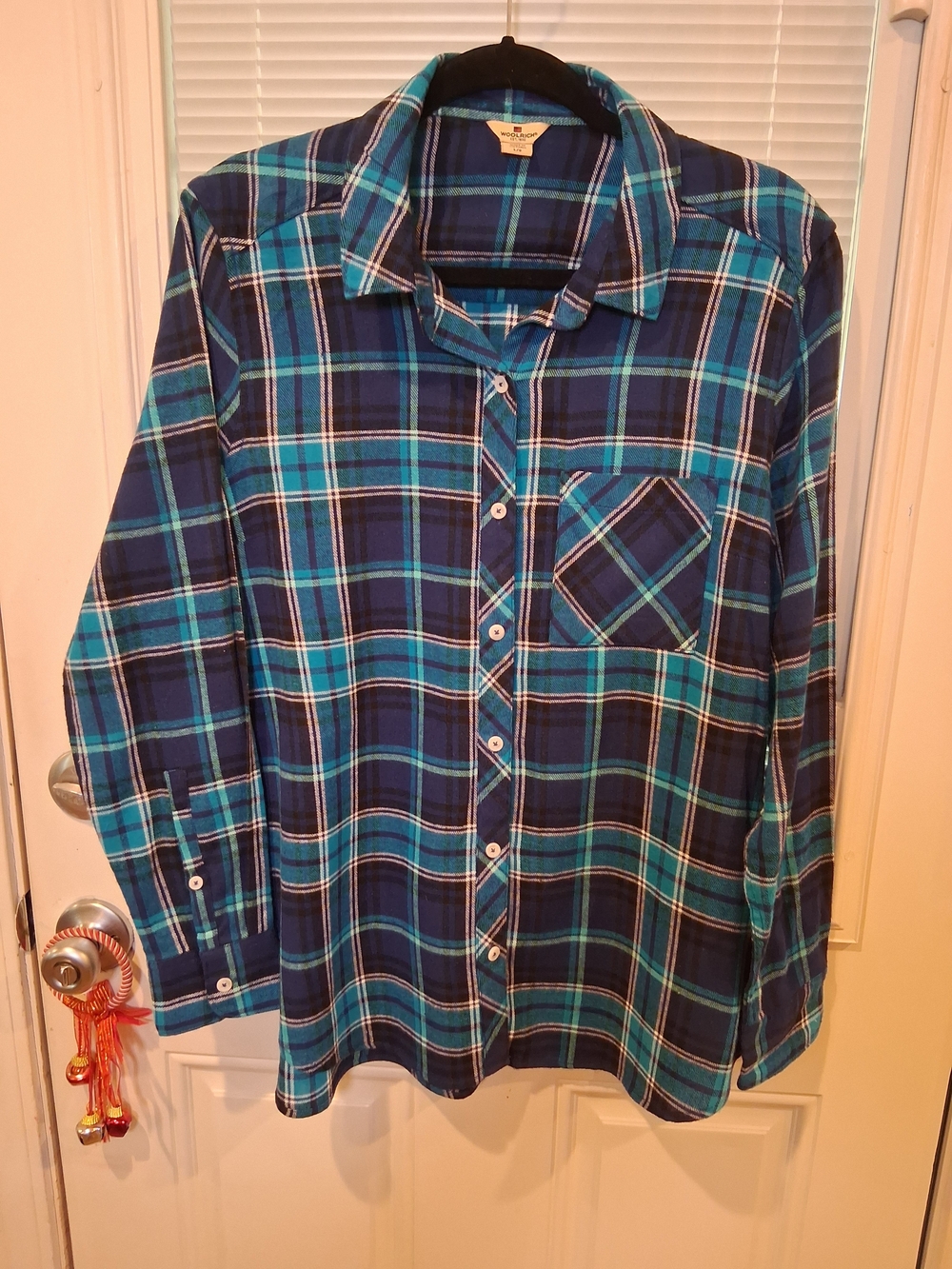 Sku29 Woolrich Blue Plaid Button-Down Shirt Cotton Women's L Excellent Shirt
